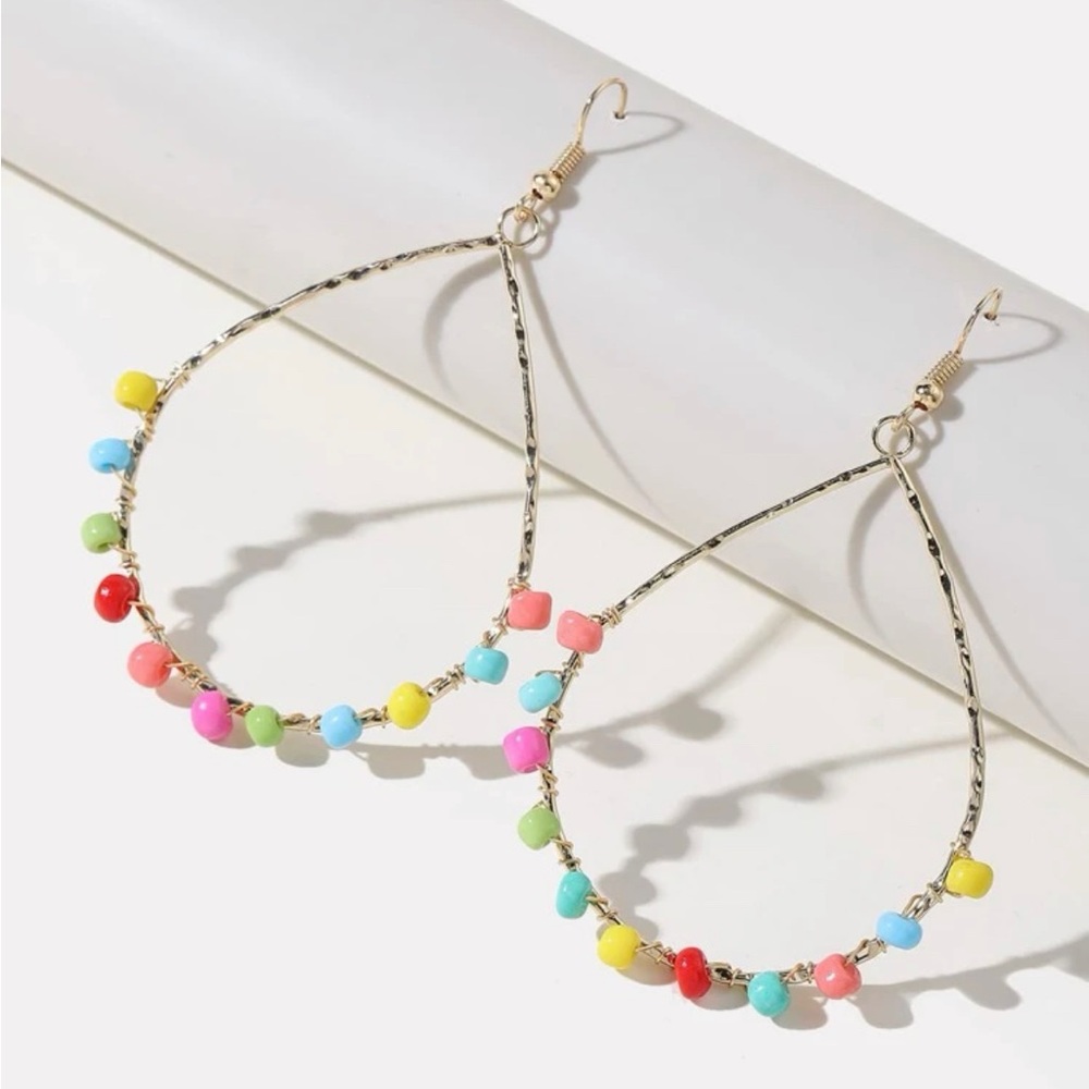 🆕 Beaded Water Drop Gold Earrings